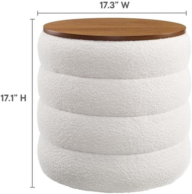 Boucle Tufted Round Storage Ottoman Stool