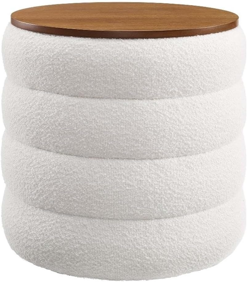 Boucle Tufted Round Storage Ottoman Stool