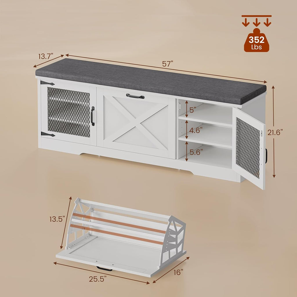 Cushioned Farmhouse Shoe Storage Bench
