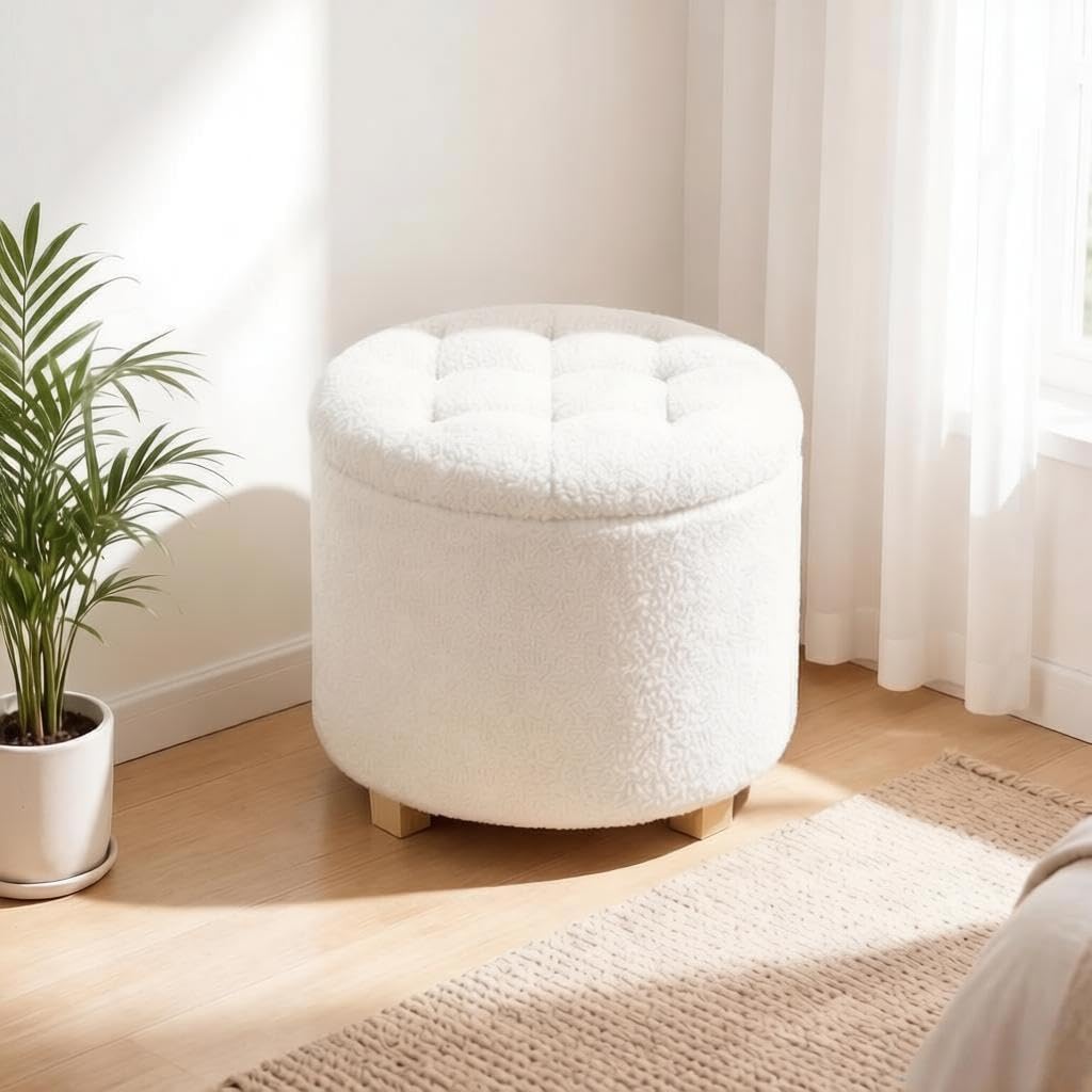 Tufted Round Storage Ottoman Foot Stool