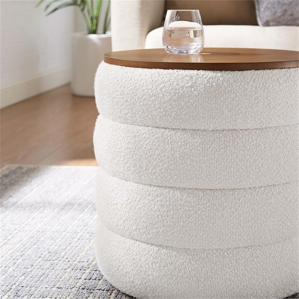 Boucle Tufted Round Storage Ottoman Stool