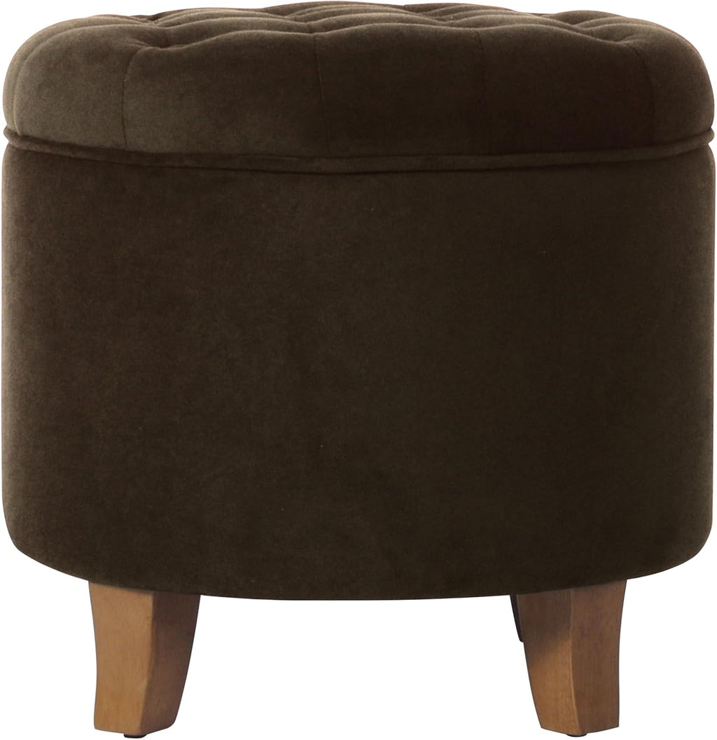 Brown Velvet Tufted Round Storage Ottoman