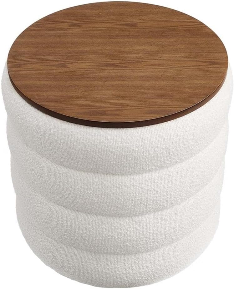 Boucle Tufted Round Storage Ottoman Stool