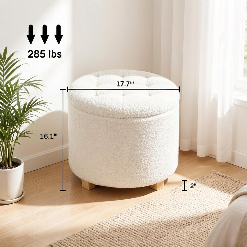 Tufted Round Storage Ottoman Foot Stool