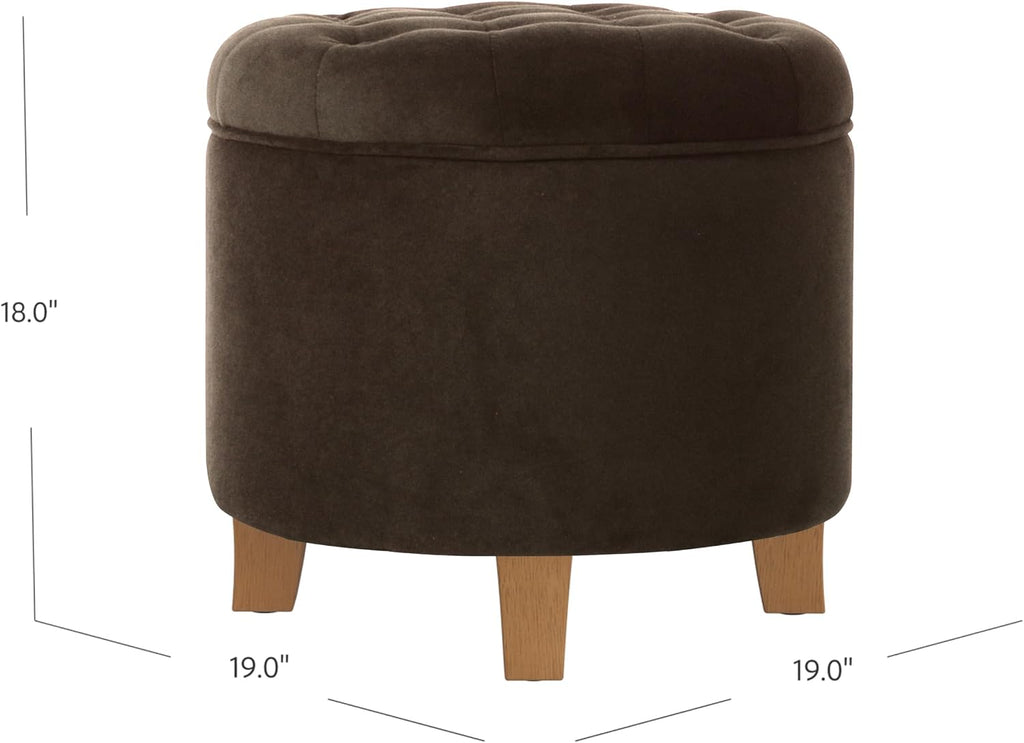Brown Velvet Tufted Round Storage Ottoman
