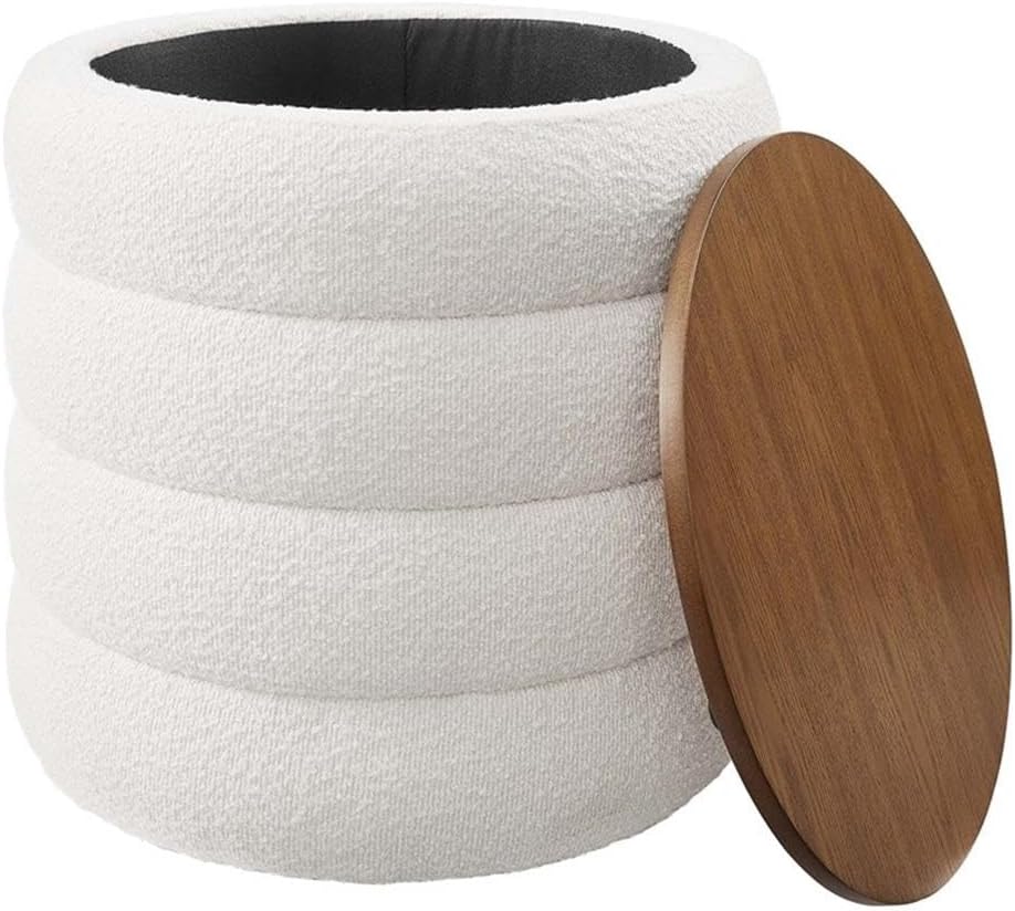 Boucle Tufted Round Storage Ottoman Stool