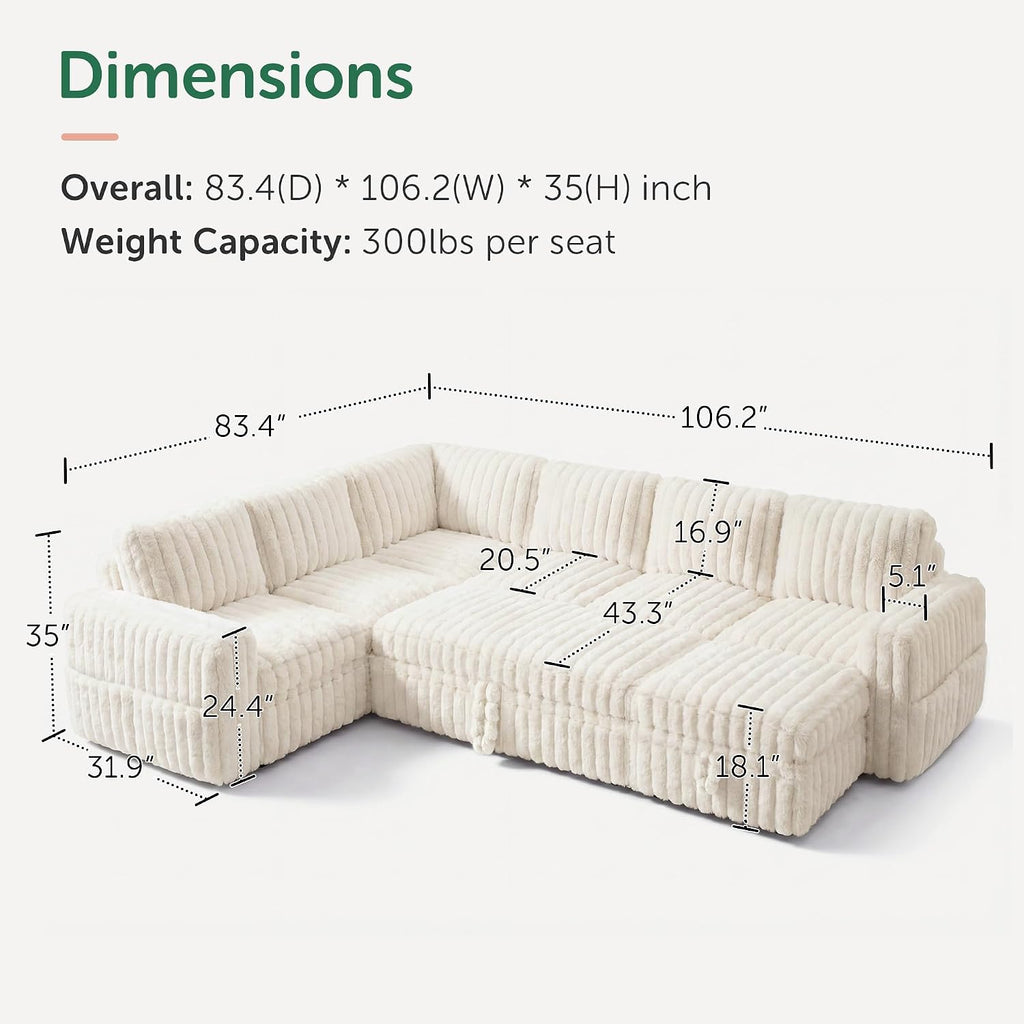 Beige Corduroy Storage Sleeper Sectional Sofa