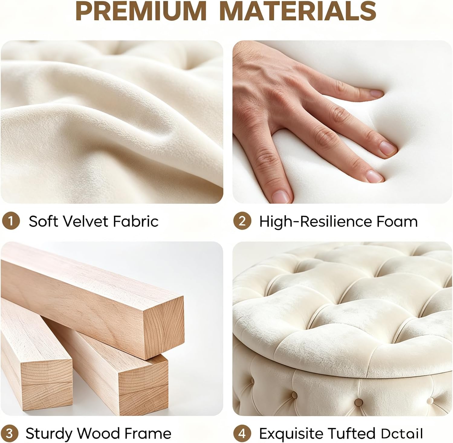 Velvet Tufted Round Storage Foot Stool