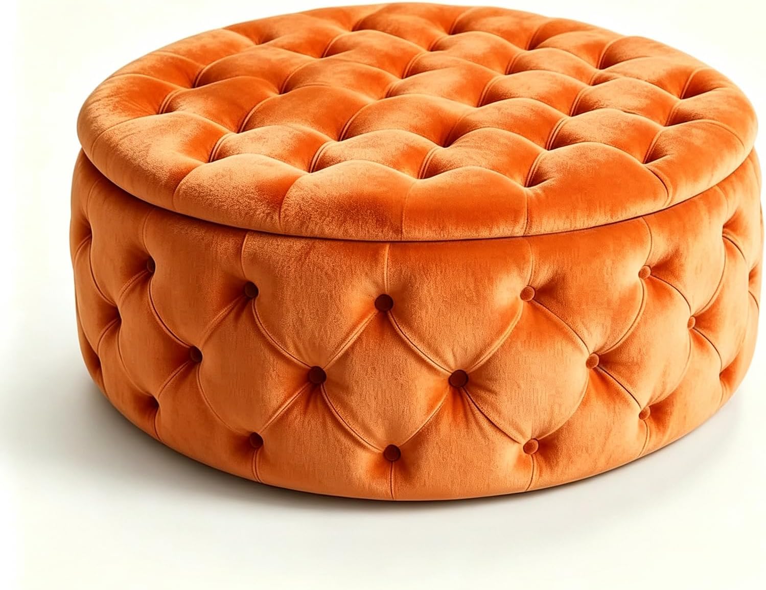 Velvet Tufted Round Storage Foot Stool