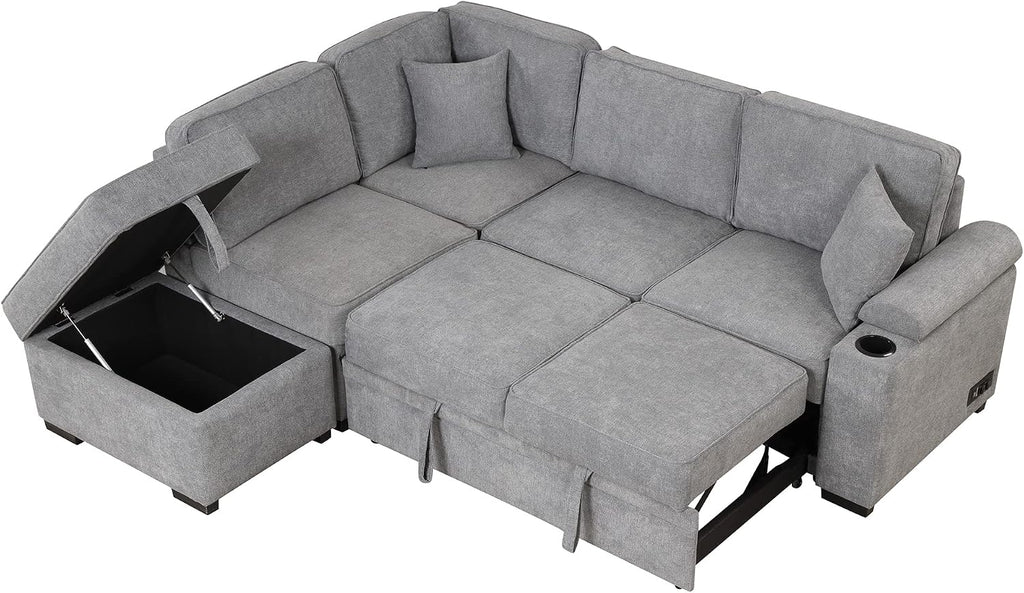 Gray L‑Shape Storage Sleeper Sectional Sofa