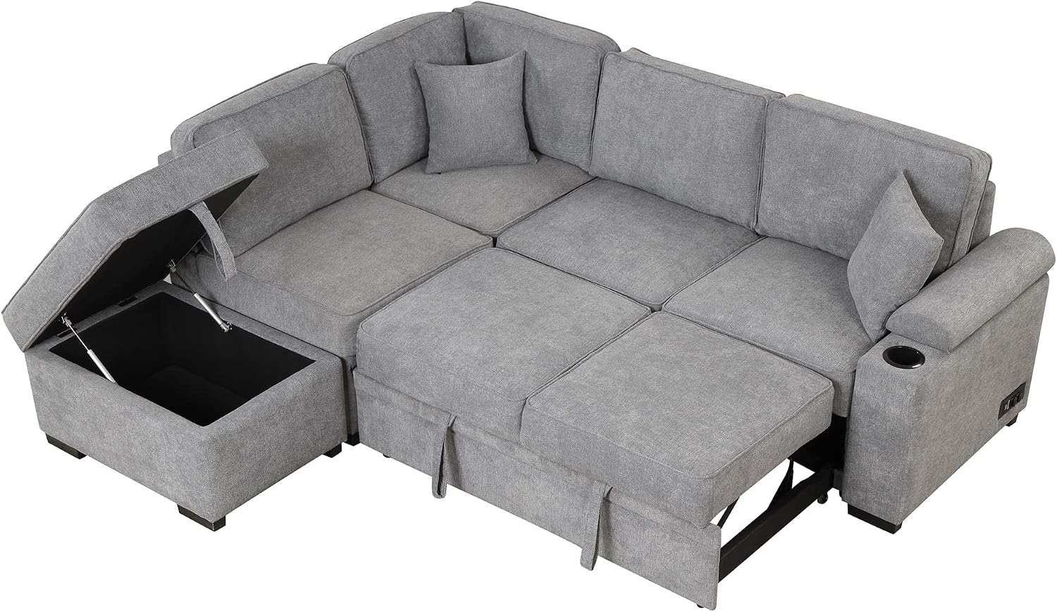 Gray L‑Shape Storage Sleeper Sectional Sofa