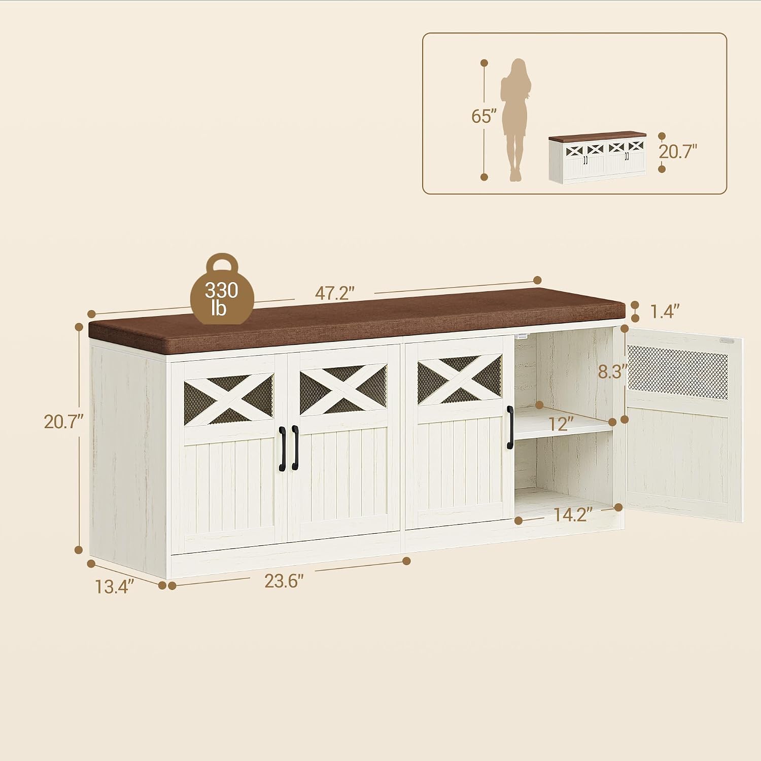 Cushioned Shoe Storage Bench Cabinet