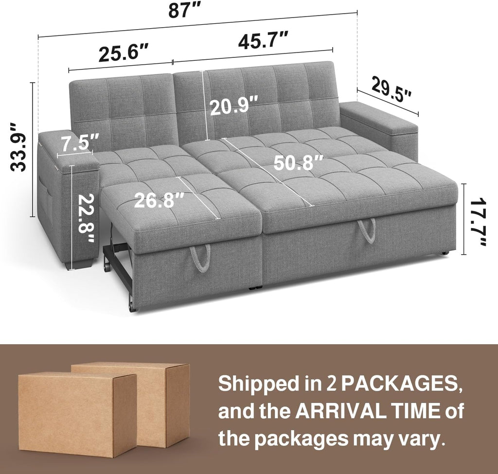 Light Gray Convertible Storage Sofa Bed
