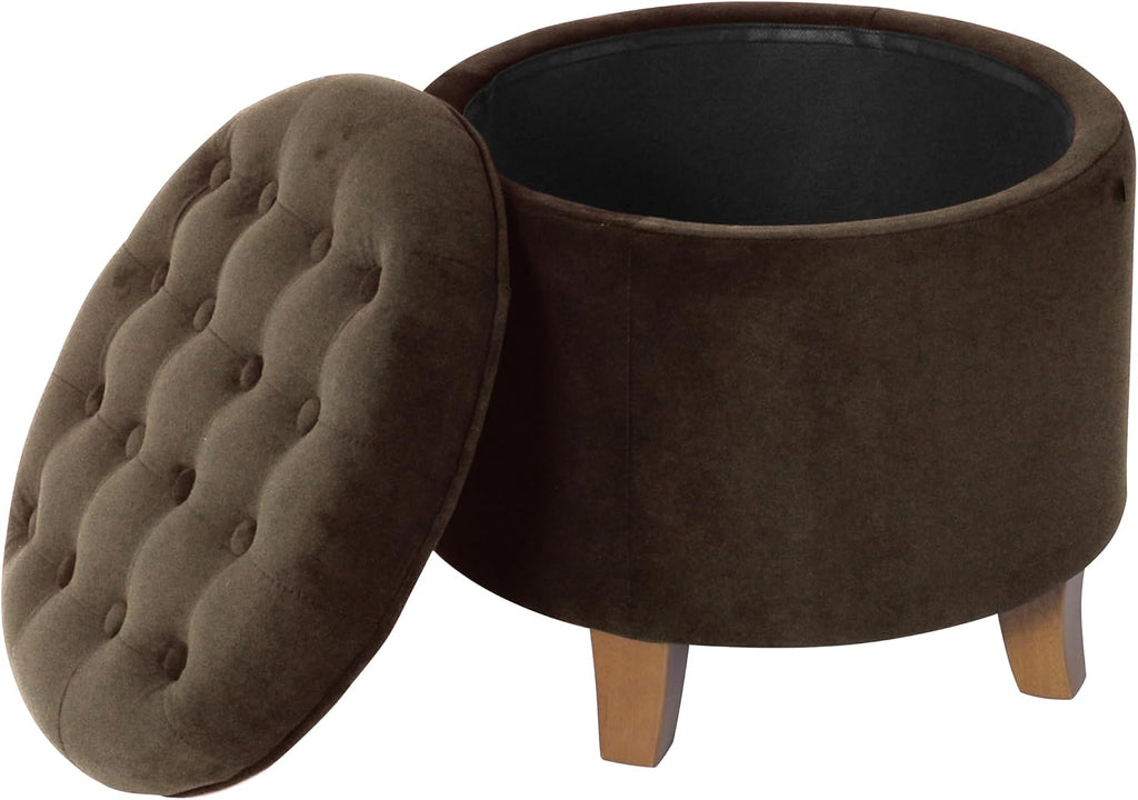 Brown Velvet Tufted Round Storage Ottoman