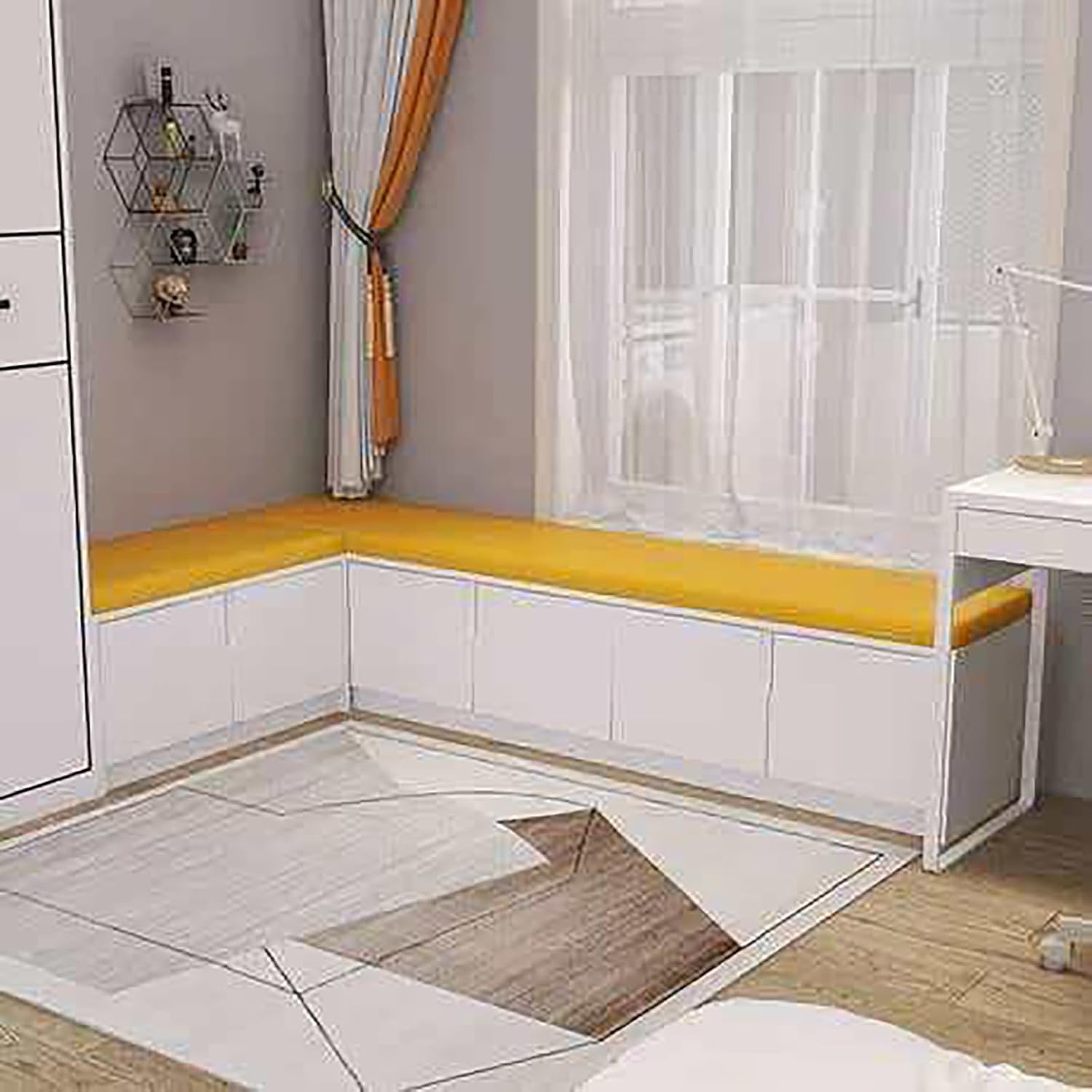 Cushioned Window Storage Bench Cabinet