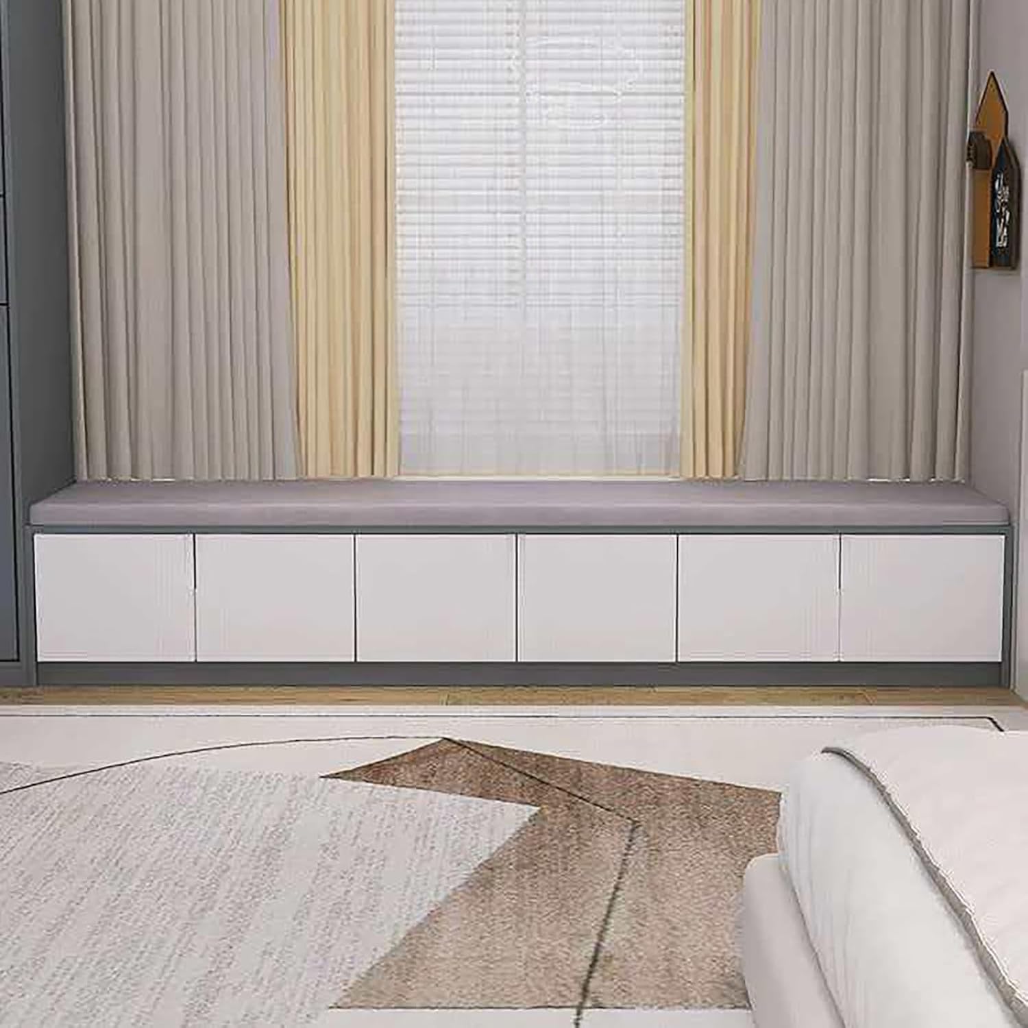 Cushioned Window Storage Bench Cabinet
