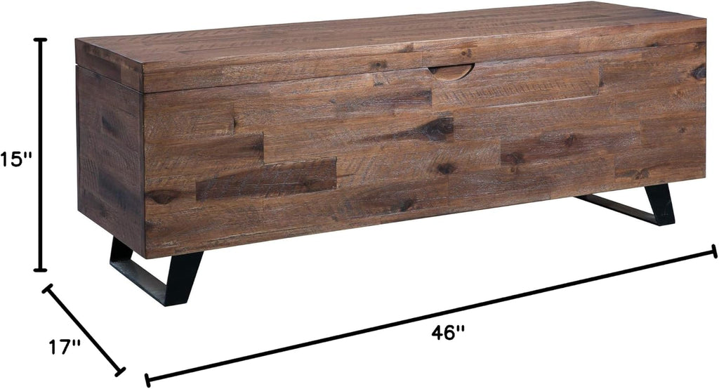 Brown Acacia Wood Storage Trunk Bench