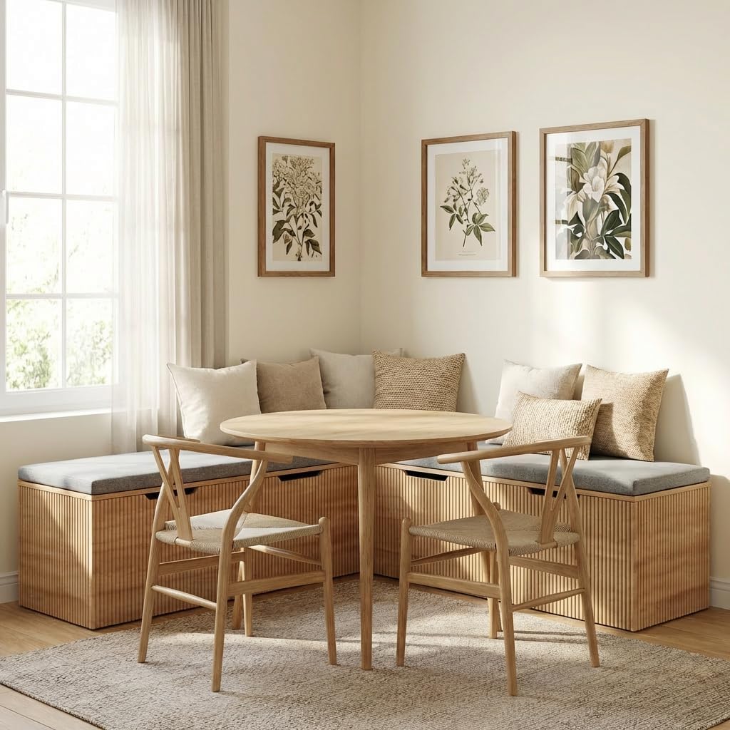 Natural Cushioned L‑Shape Storage Bench