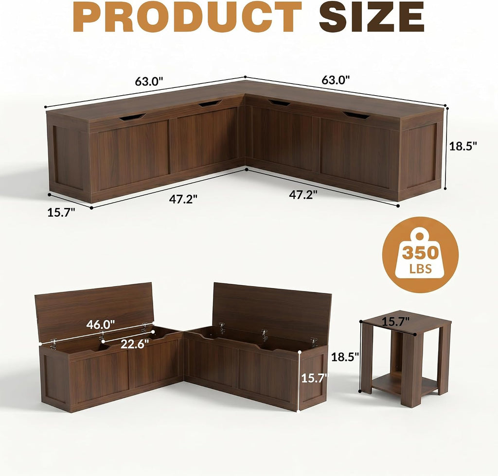 Farmhouse Corner Storage Dining Bench