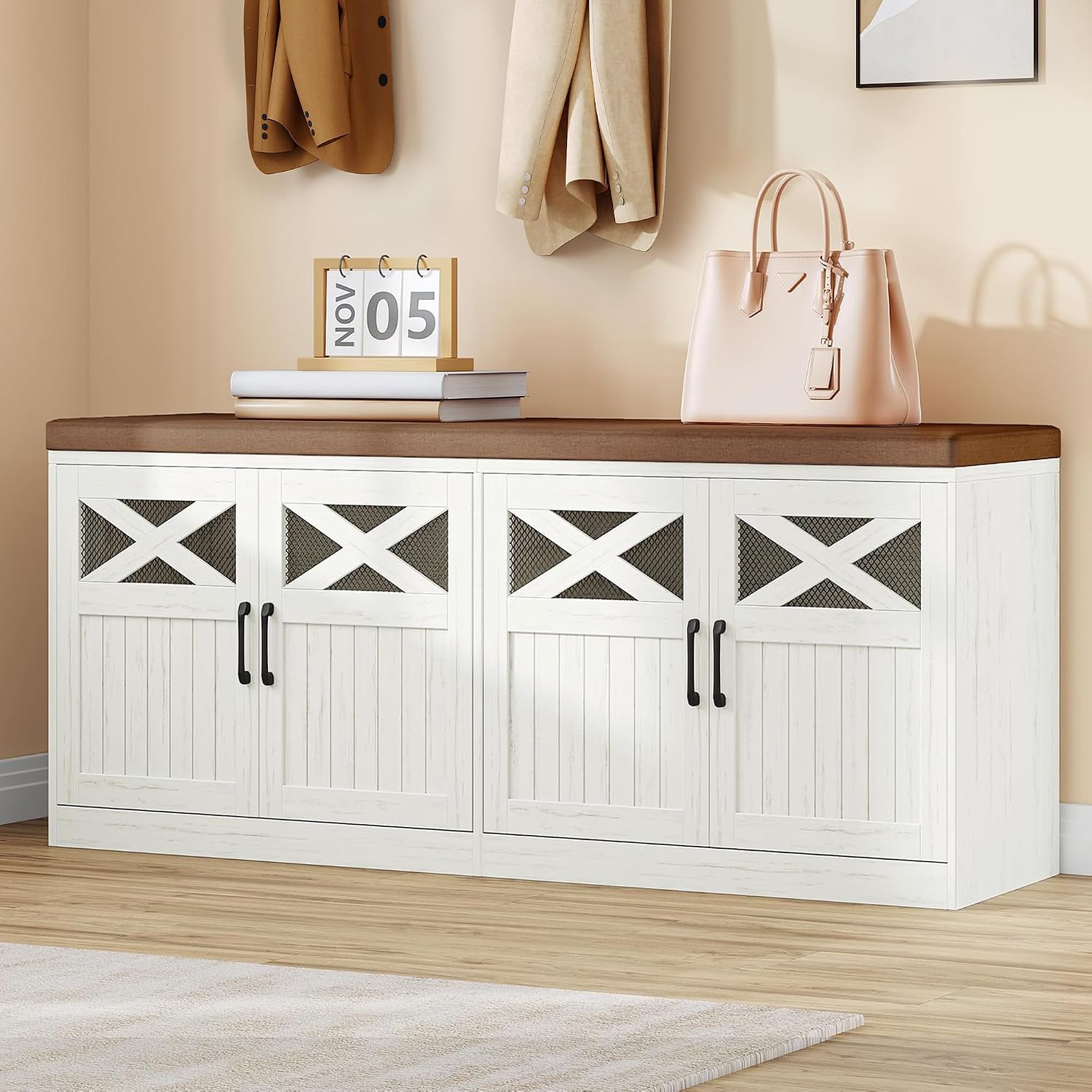 Cushioned Shoe Storage Bench Cabinet