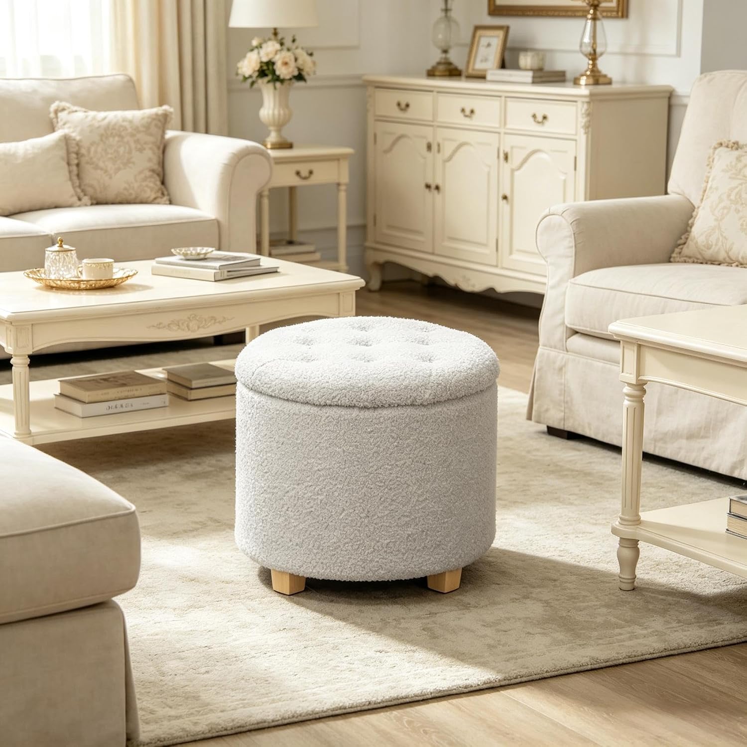 Tufted Round Storage Ottoman Foot Stool