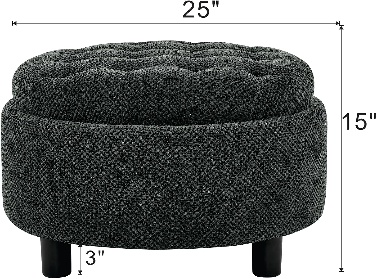 Dark Grey Round Tufted Storage Ottoman