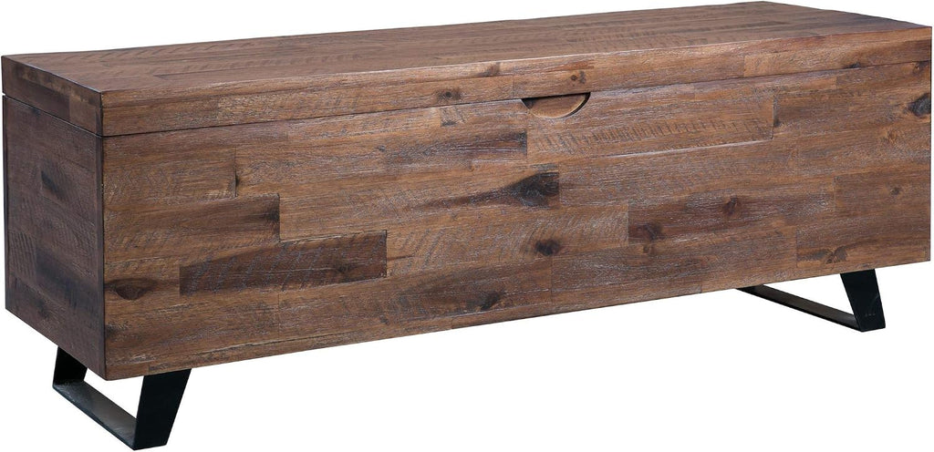 Brown Acacia Wood Storage Trunk Bench