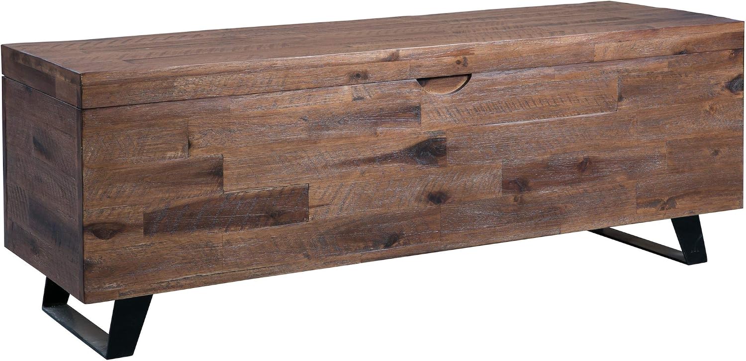 Brown Acacia Wood Storage Trunk Bench