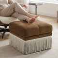 Brown Square Fringe Upholstered Footstool