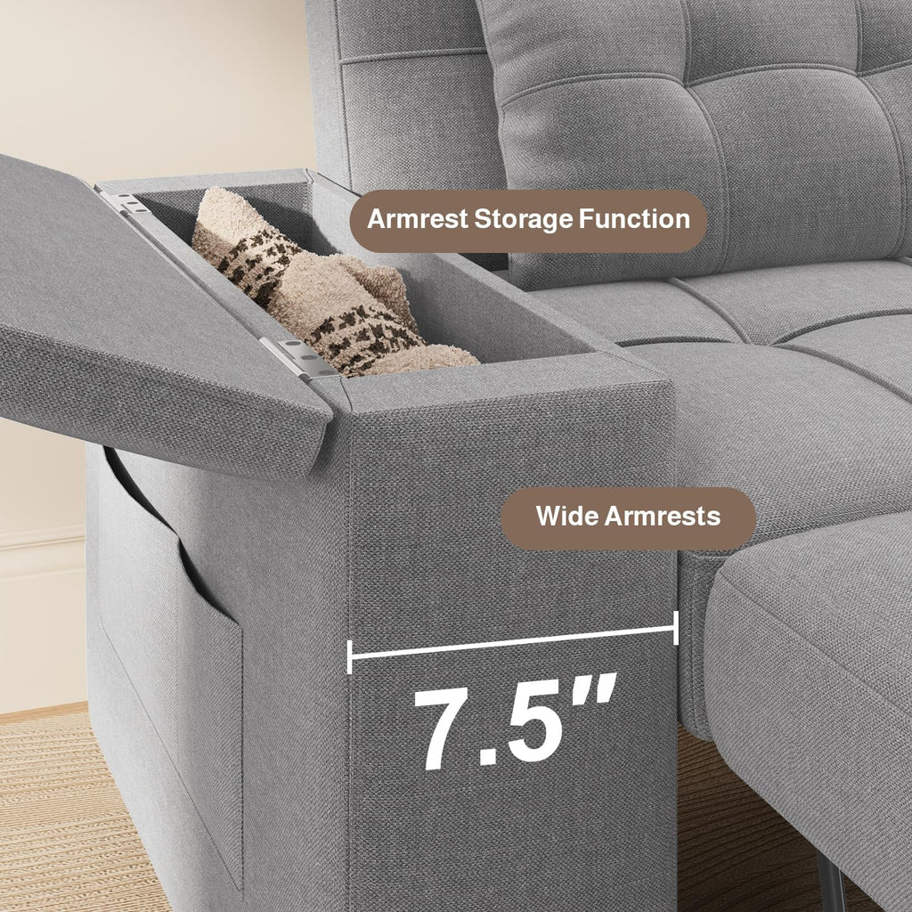 Light Gray Convertible Storage Sofa Bed