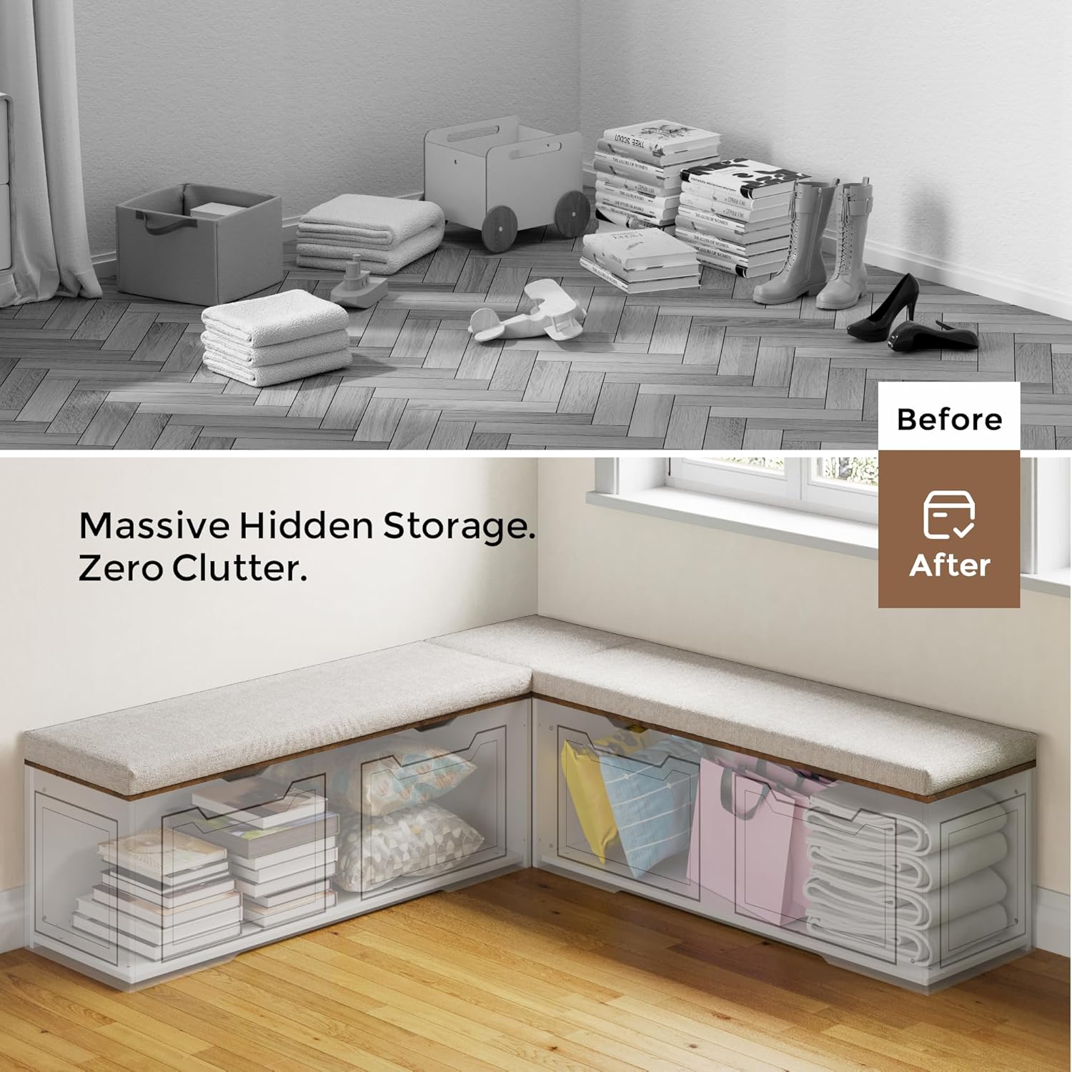 L‑Shaped Flip‑Top Corner Storage Bench