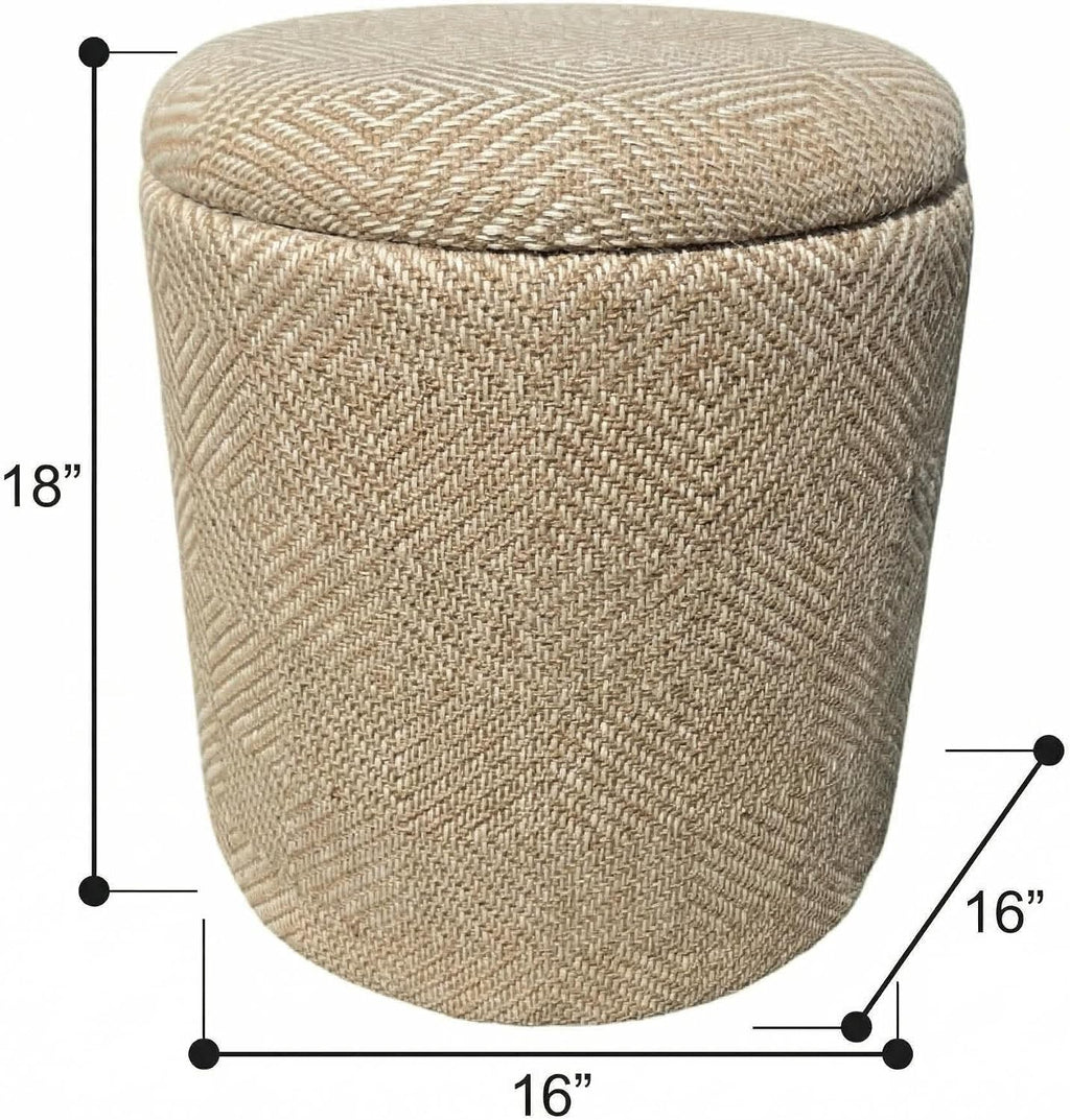 Natural Round Woven Storage Pouf Stool