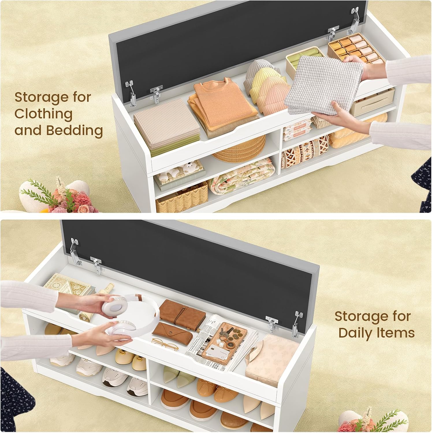 Cushioned Entryway Shoe Storage Bench