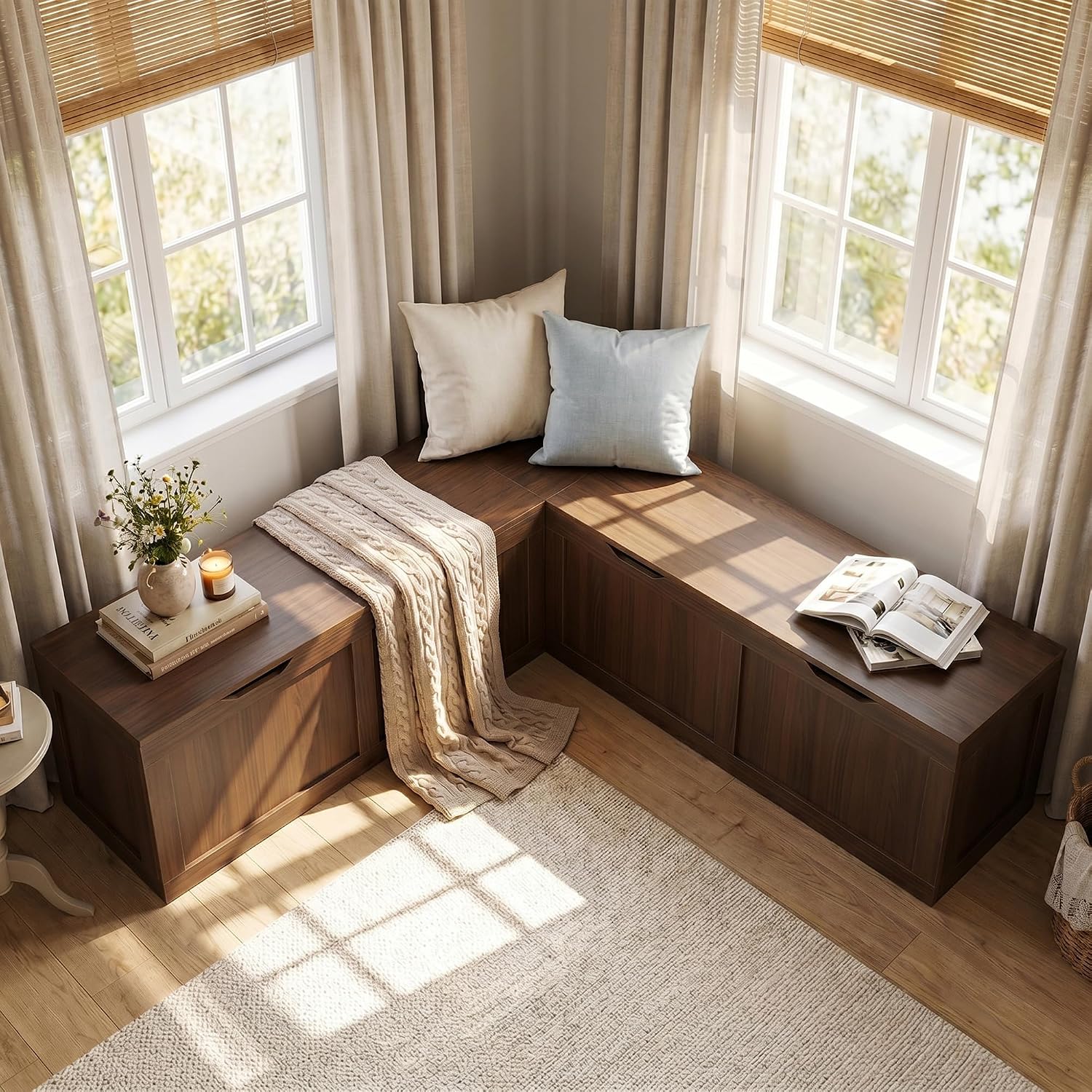 Farmhouse Corner Storage Dining Bench