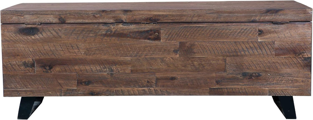 Brown Acacia Wood Storage Trunk Bench