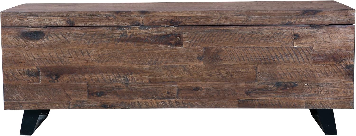 Brown Acacia Wood Storage Trunk Bench