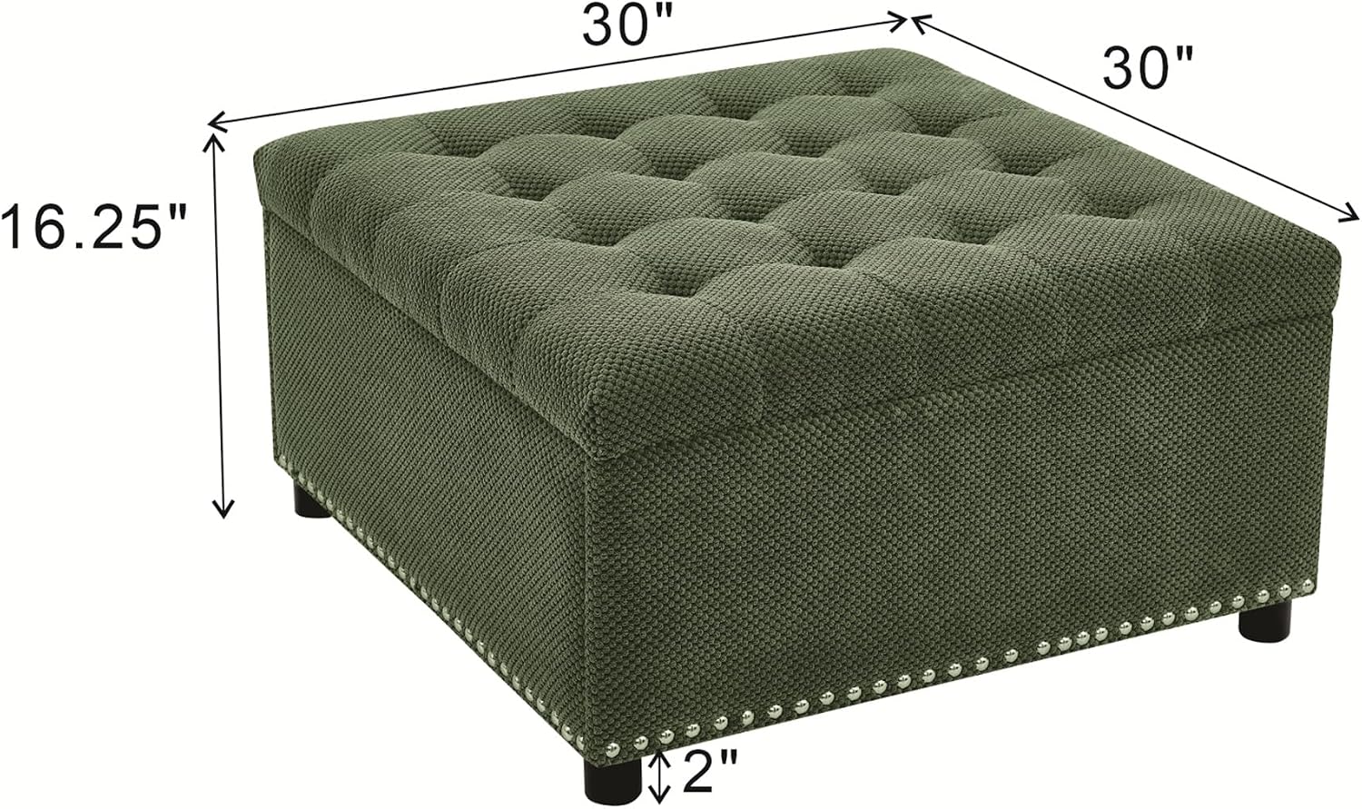 Green Tufted Square Fabric Storage Ottoman