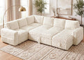Beige Corduroy Storage Sleeper Sectional Sofa