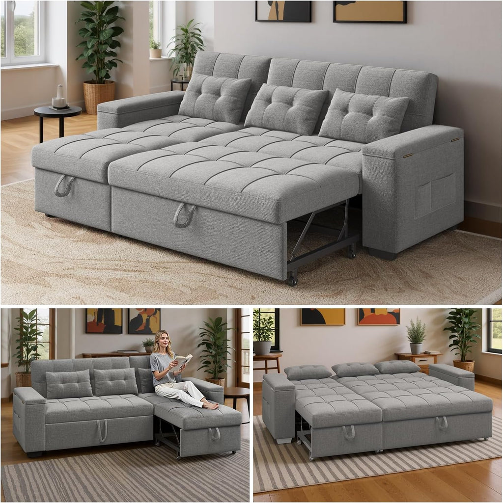 Light Gray Convertible Storage Sofa Bed