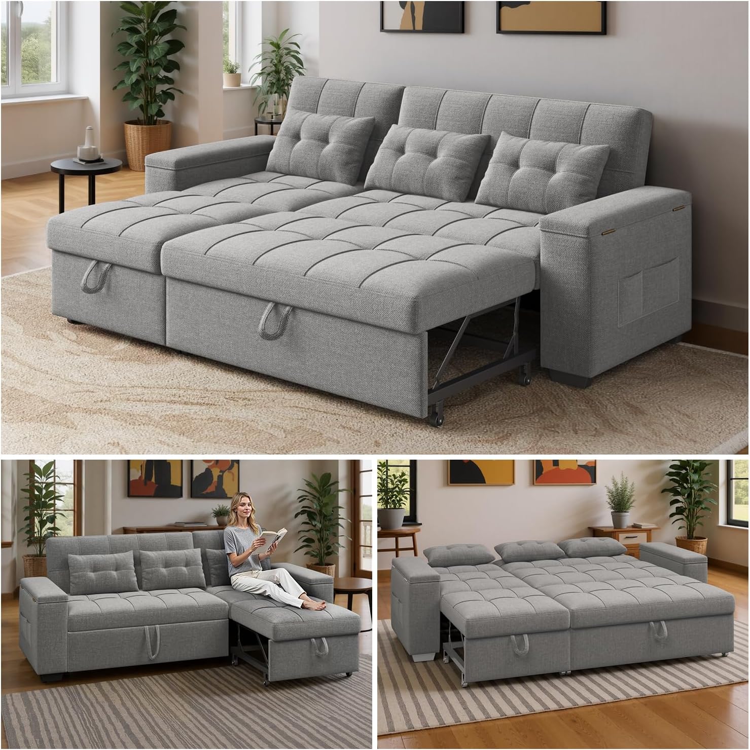 Light Gray Convertible Storage Sofa Bed