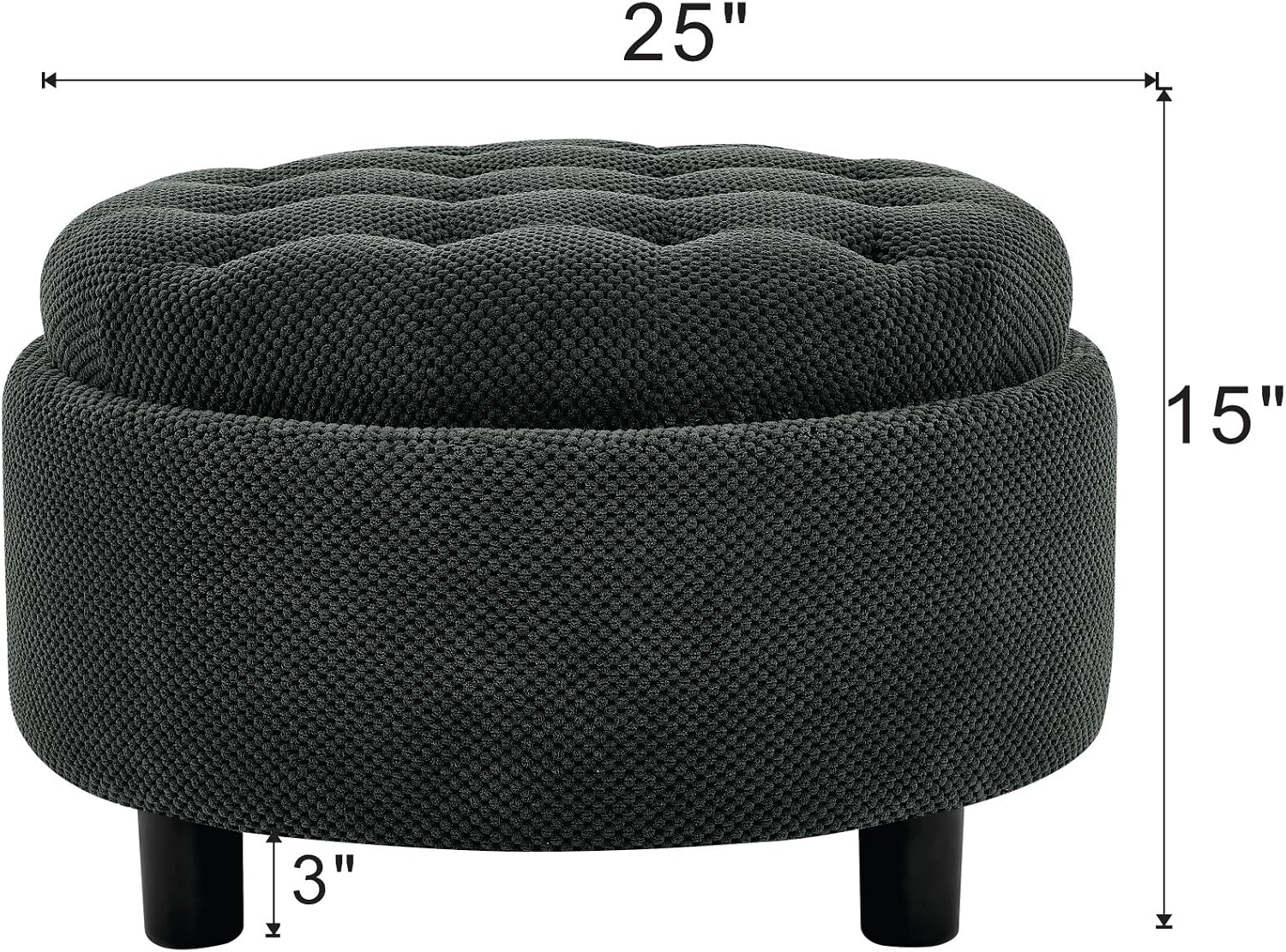 Round Tufted Fabric Storage Ottoman Stool