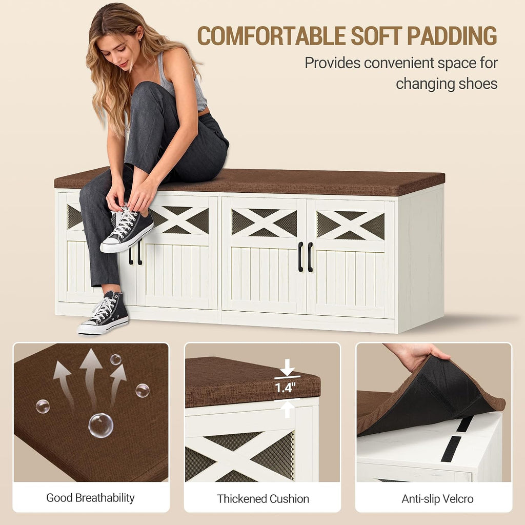 Cushioned Shoe Storage Bench Cabinet