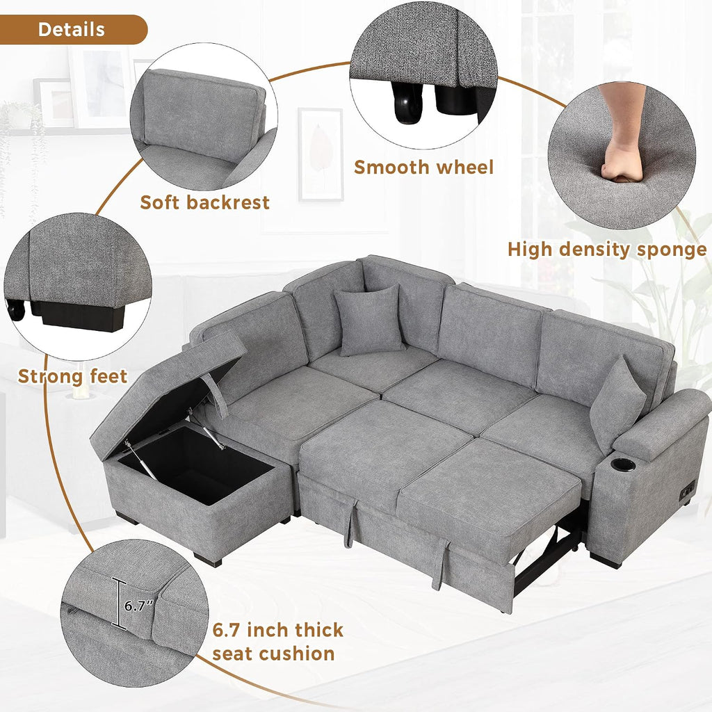 Gray L‑Shape Storage Sleeper Sectional Sofa