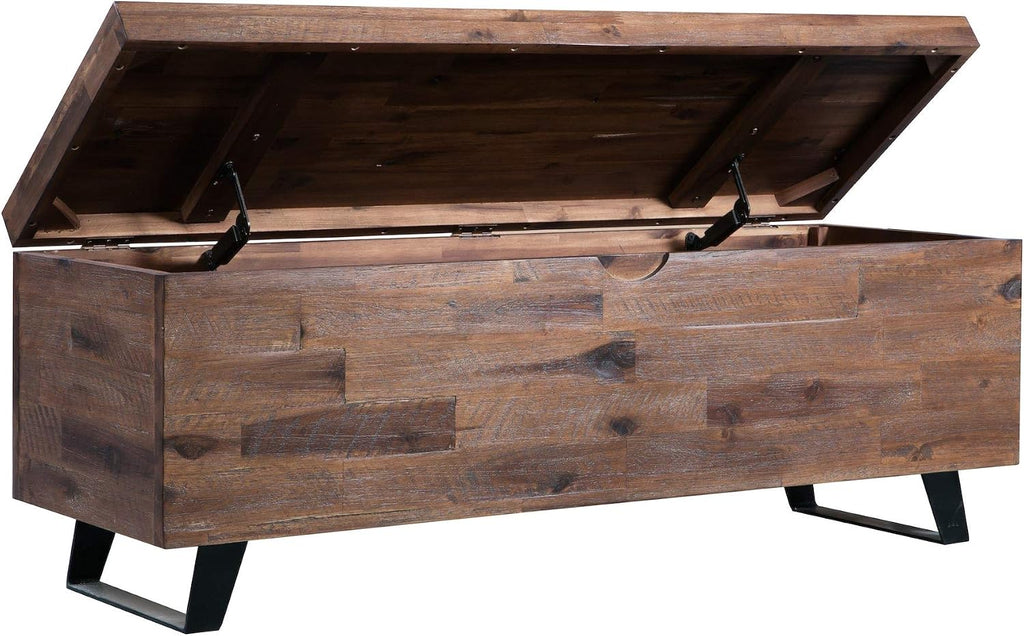 Brown Acacia Wood Storage Trunk Bench