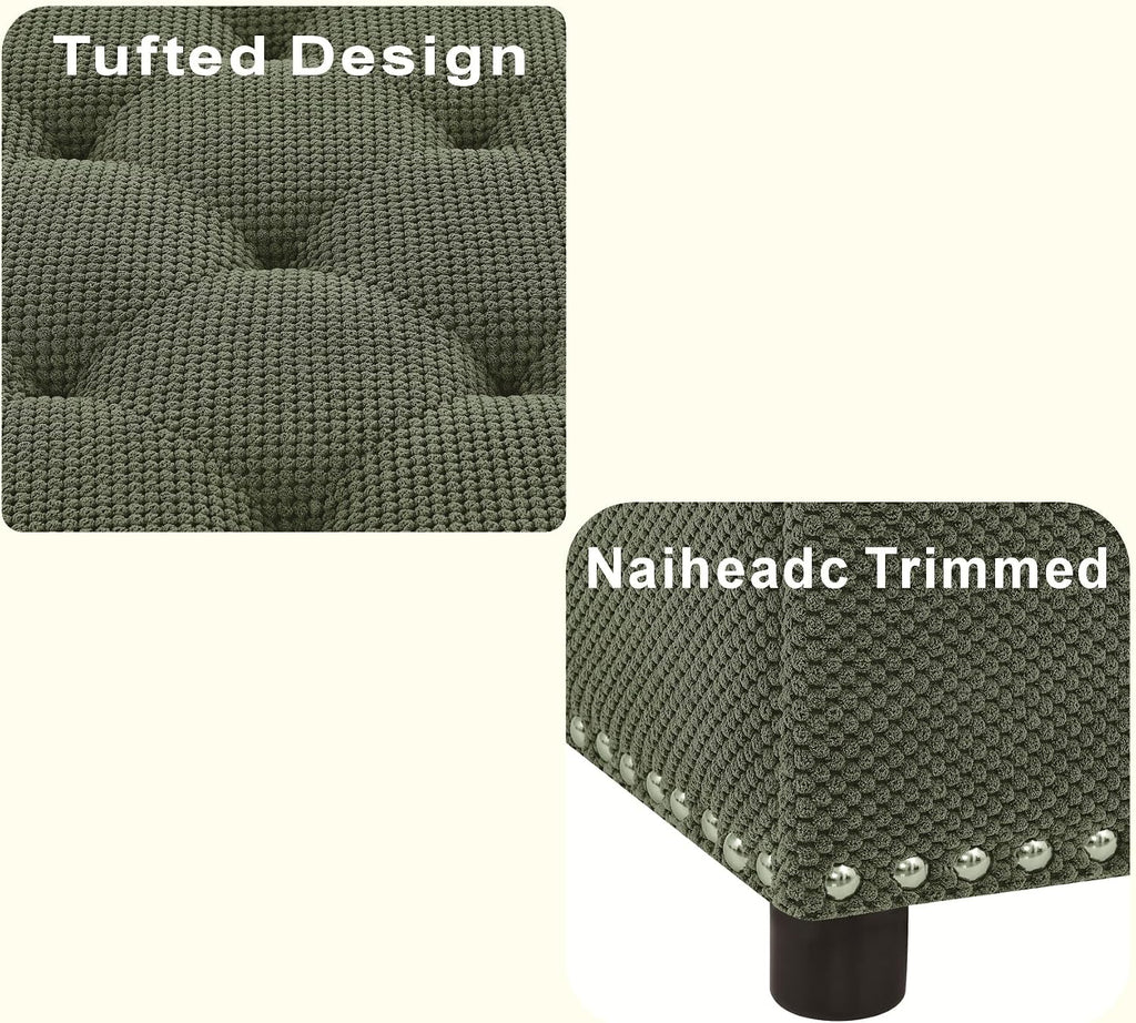Green Tufted Square Fabric Storage Ottoman