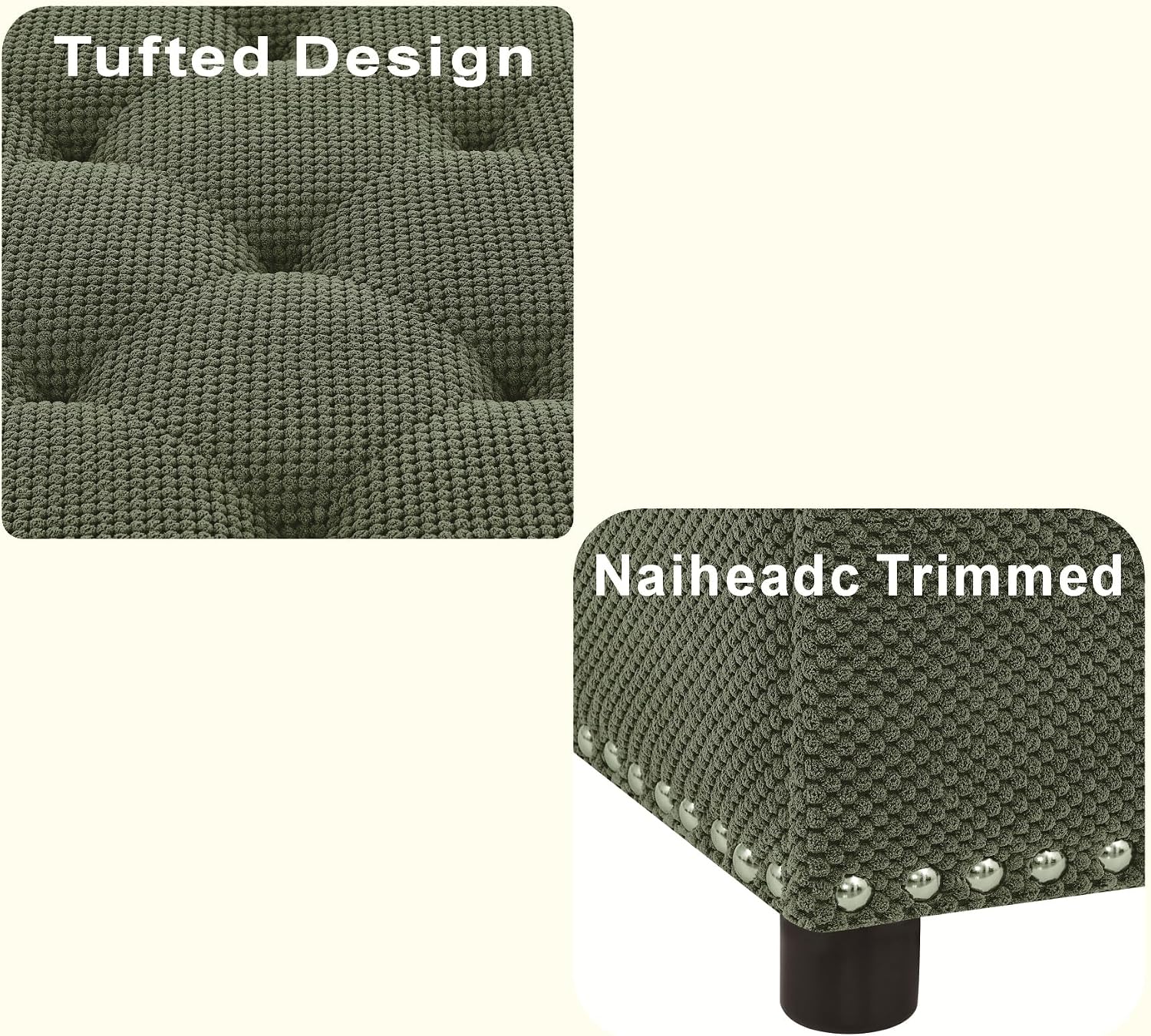 Green Tufted Square Fabric Storage Ottoman