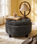 Dark Grey Round Tufted Storage Ottoman