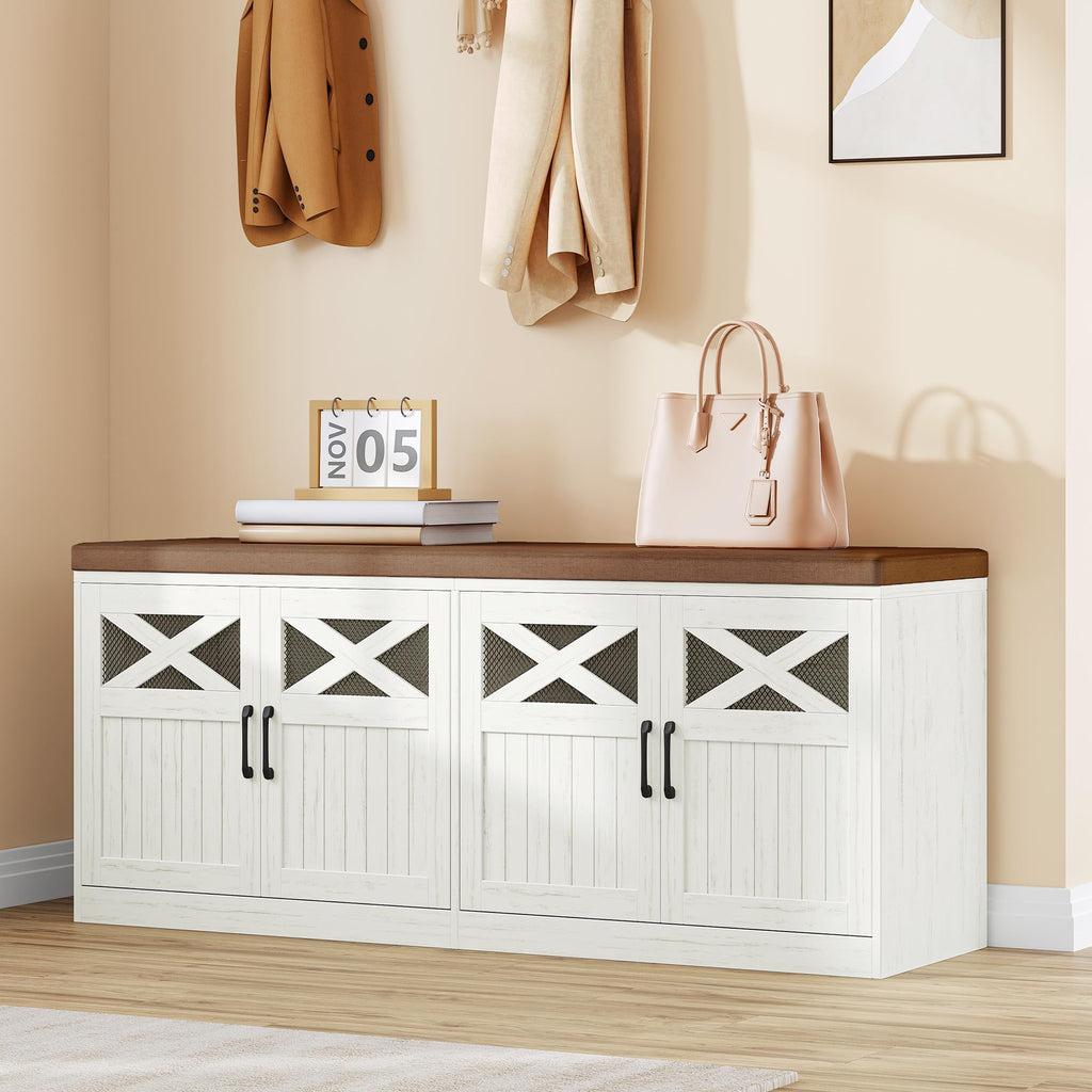Cushioned Shoe Storage Bench Cabinet