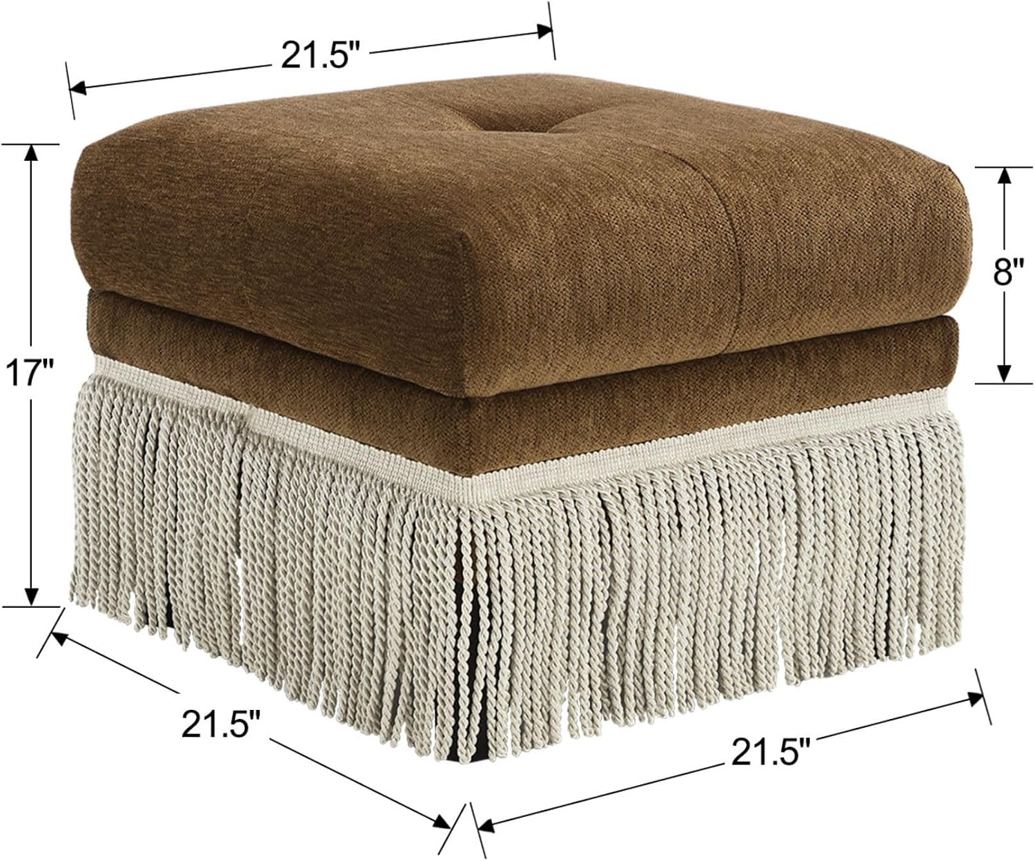 Brown Square Fringe Upholstered Footstool
