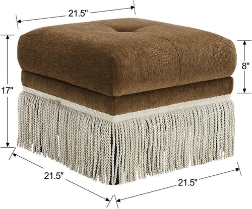 Brown Square Fringe Upholstered Footstool